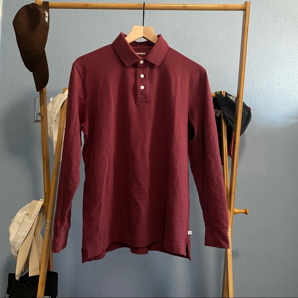 Bonobos long sleeve polo burgundy maroon small